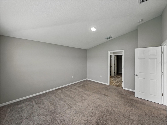 12931 Twin Bridges Dr, Riverview, FL 33579 - unfurnished bedroom with lofted ceiling, carpet floors, and a textured ceiling