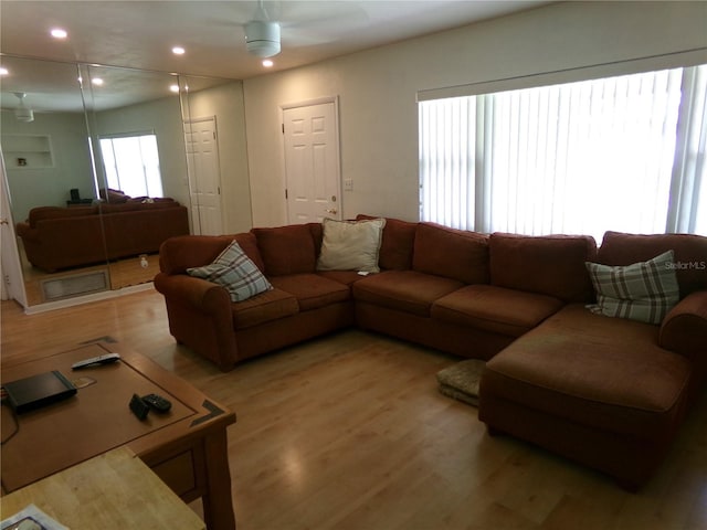 2239 Curtis Dr S, Clearwater, FL 33764 - living area with light wood-style flooring, recessed lighting, and a ceiling fan