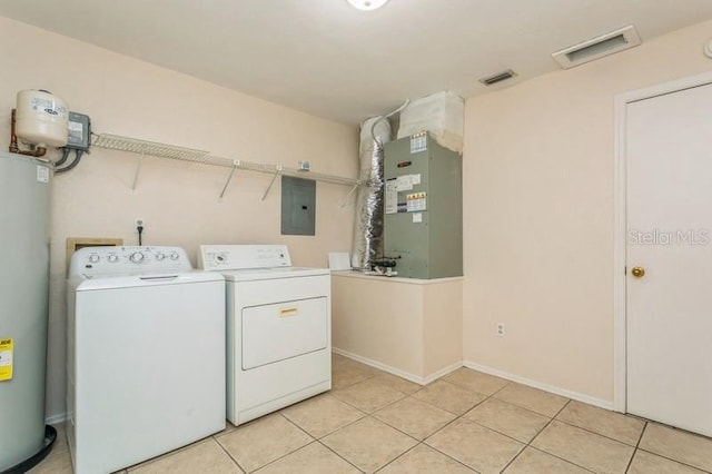 6263 93rd Ter N Unit 4202, Pinellas Park, FL 33782 - laundry area with electric panel, independent washer and dryer, light tile patterned flooring, water heater, and heating unit
