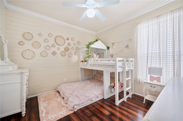 5102 Pheasant Woods Dr, Lutz, FL 33558 - bedroom with wood finished floors, crown molding, wooden walls, and multiple windows