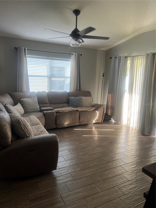 7719 Carriage Pointe Dr, Gibsonton, FL 33534 - living room with a ceiling fan, plenty of natural light, and dark wood-type flooring