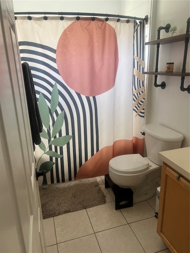 7719 Carriage Pointe Dr, Gibsonton, FL 33534 - bathroom with vanity, tile patterned floors, and a shower with shower curtain