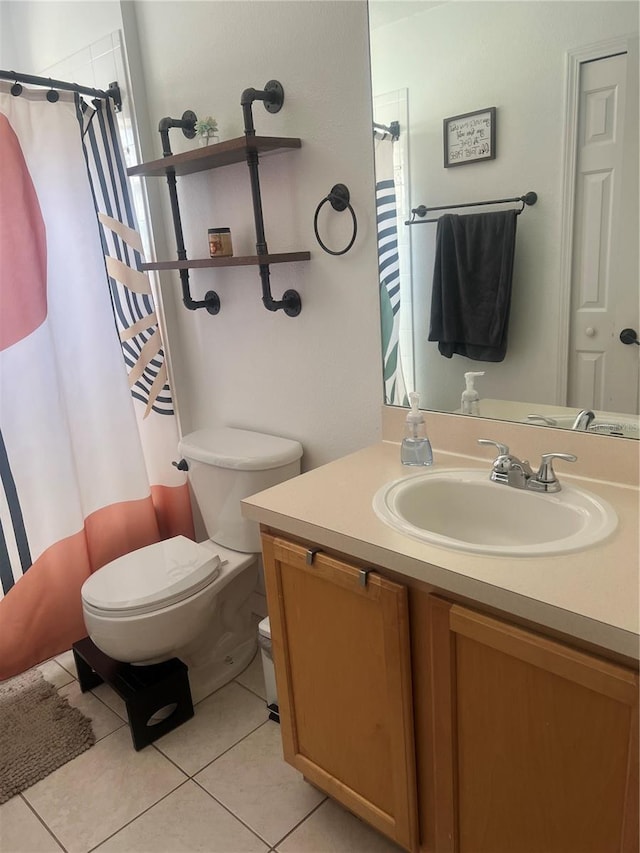 7719 Carriage Pointe Dr, Gibsonton, FL 33534 - full bathroom with vanity, tile patterned floors, and a shower with shower curtain