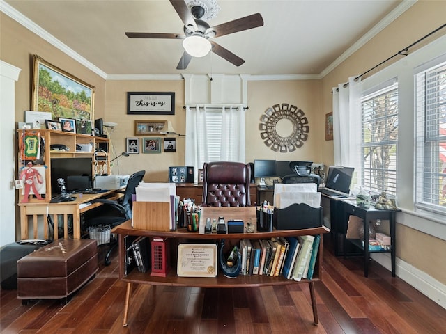 2504 W N A St Unit A, Tampa, FL 33609 - home office featuring ceiling fan, wood-type flooring, and ornamental molding