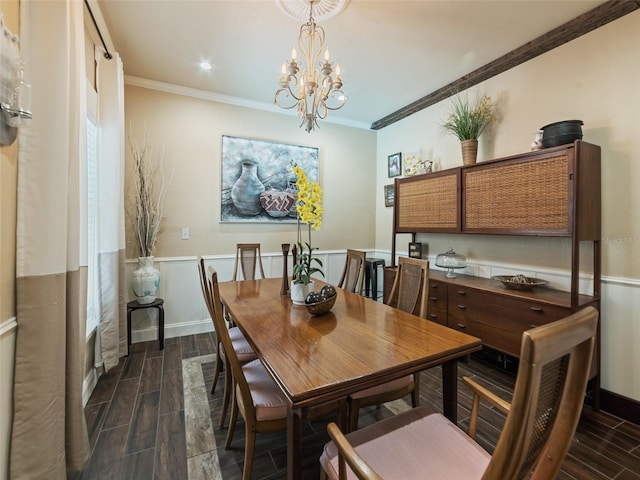 2504 W N A St Unit A, Tampa, FL 33609 - dining space with crown molding, wood finish floors, a chandelier, and a wainscoted wall
