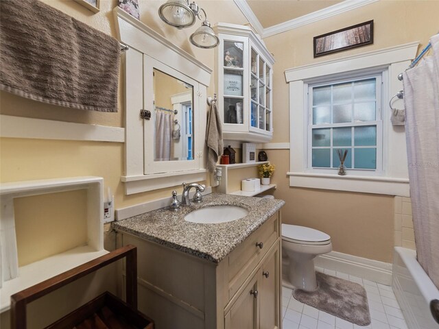 2504 W N A St Unit A, Tampa, FL 33609 - full bath featuring ornamental molding, vanity, tile patterned floors, and shower / tub combo with curtain