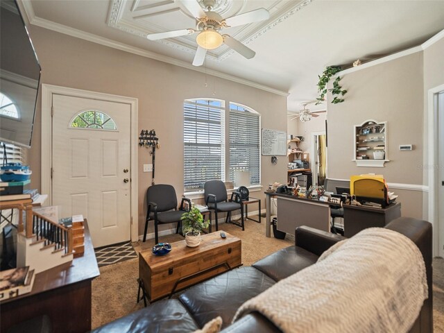 2504 W N A St Unit A, Tampa, FL 33609 - carpeted living area with a ceiling fan, plenty of natural light, and ornamental molding