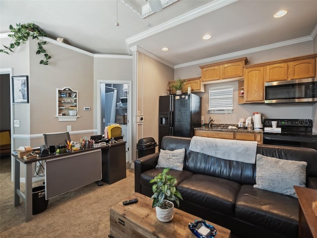 2504 W N A St Unit A, Tampa, FL 33609 - living room with light carpet, ornamental molding, and recessed lighting