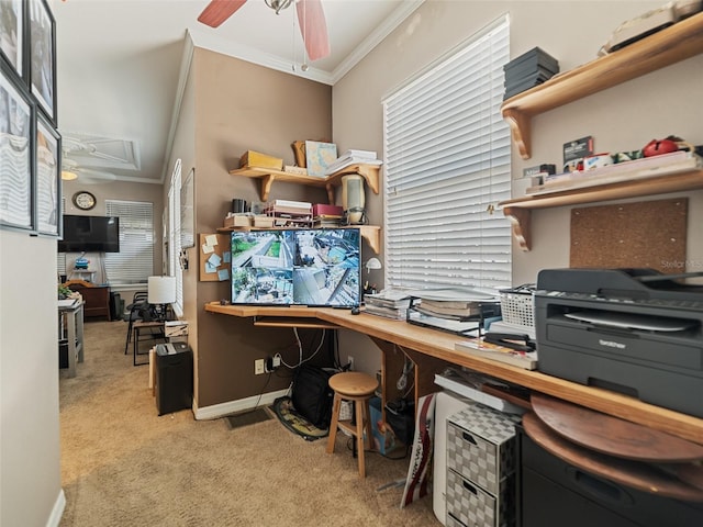 2504 W N A St Unit A, Tampa, FL 33609 - carpeted office with attic access, crown molding, and ceiling fan