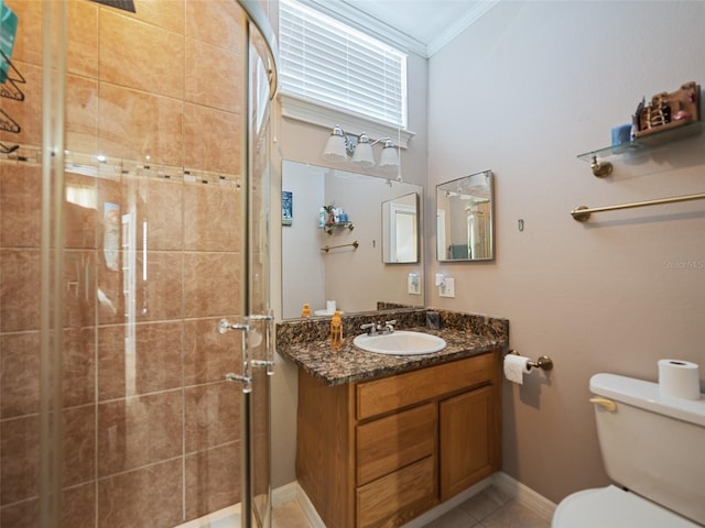 2504 W N A St Unit A, Tampa, FL 33609 - bathroom with a stall shower, vanity, crown molding, and tile patterned floors