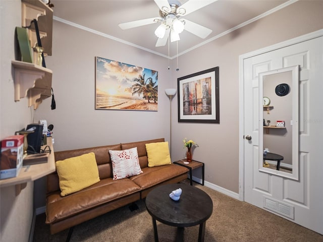 2504 W N A St Unit A, Tampa, FL 33609 - living area with carpet floors, ceiling fan, and crown molding
