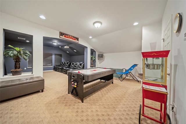 11729 Newberry Grove Loop, Riverview, FL 33579 - recreation room featuring lofted ceiling, recessed lighting, and carpet floors