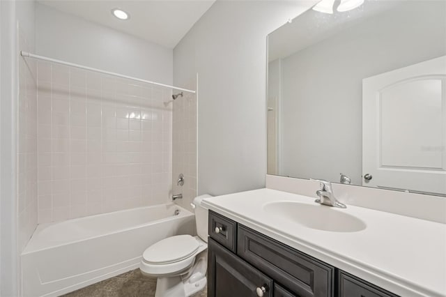 6706 Riverside Bluffs Dr, Riverview, FL 33578 - bathroom with vanity, bathtub / shower combination, tile patterned flooring, and recessed lighting