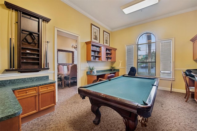2741 Via Cipriani Unit 916A, Clearwater, FL 33764 - playroom with carpet floors, ornamental molding, and billiards