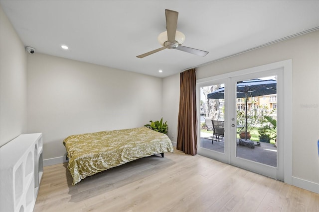 3956 Versailles Dr, Tampa, FL 33634 - bedroom with french doors, wood finished floors, access to exterior, recessed lighting, and a ceiling fan