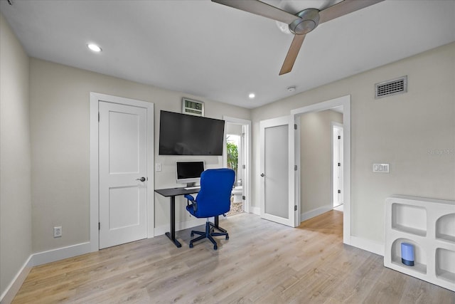 3956 Versailles Dr, Tampa, FL 33634 - office area with ceiling fan, light wood-style floors, and recessed lighting