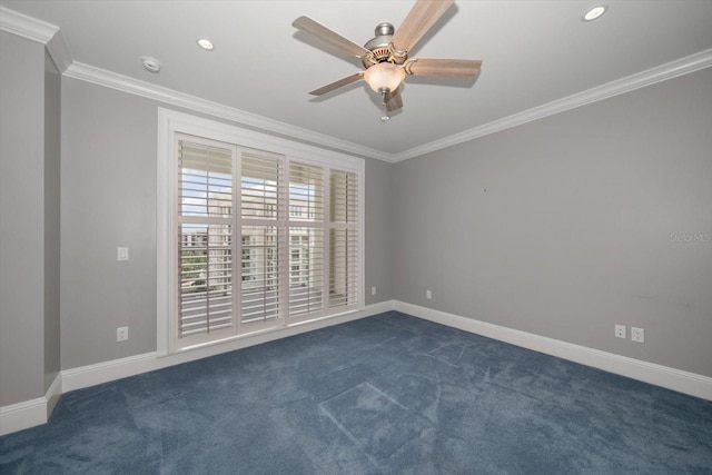 125 Belleview Blvd Unit 503, Belleair, FL 33756 - spare room featuring ornamental molding, ceiling fan, dark colored carpet, recessed lighting, and a smoke detector