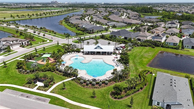 5611 Del Coronado Dr, Apollo Beach, FL 33572 - aerial view of residential area featuring a nearby body of water and a pool