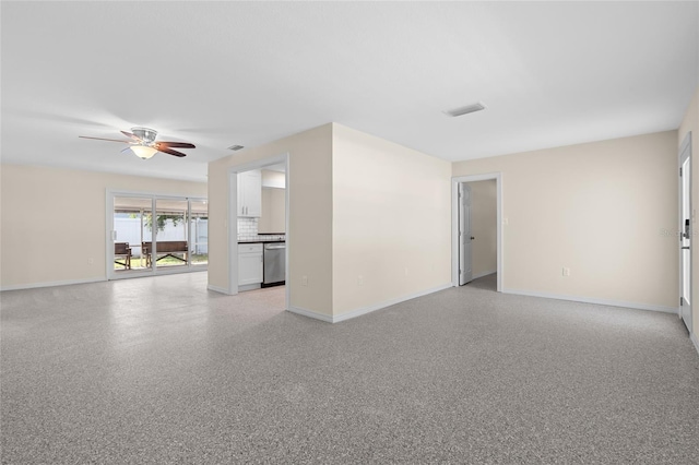 358 Highland Shores Dr, Ellenton, FL 34222 - unfurnished living room featuring ceiling fan and dark aggregate flooring