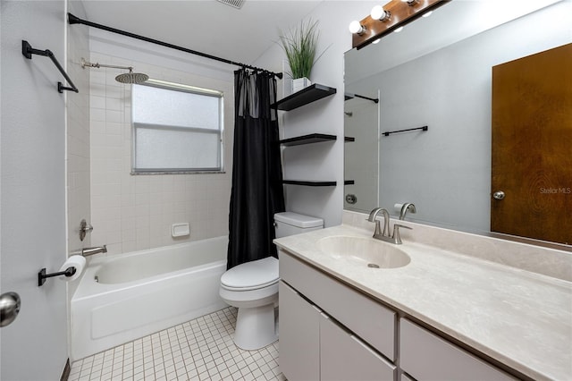11203 Egret Nest Ct, Riverview, FL 33569 - bathroom featuring shower / tub combo, vanity, and tile patterned flooring