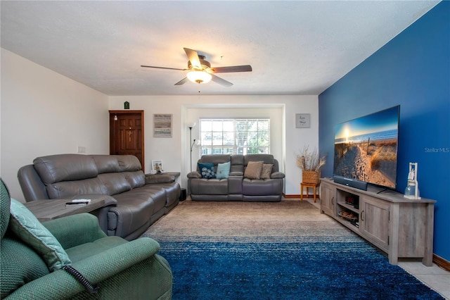 4205 Helene Pl, Valrico, FL 33594 - carpeted living room with a ceiling fan and baseboards