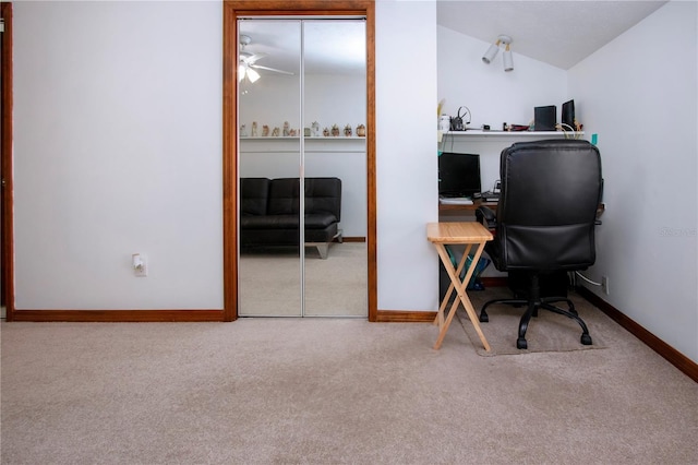 4205 Helene Pl, Valrico, FL 33594 - carpeted office featuring a ceiling fan and baseboards