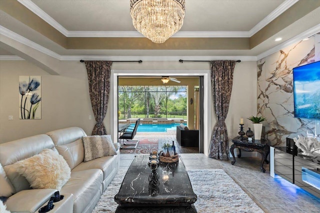 8358 Dunham Station Dr, Tampa, FL 33647 - living area with a chandelier and crown molding