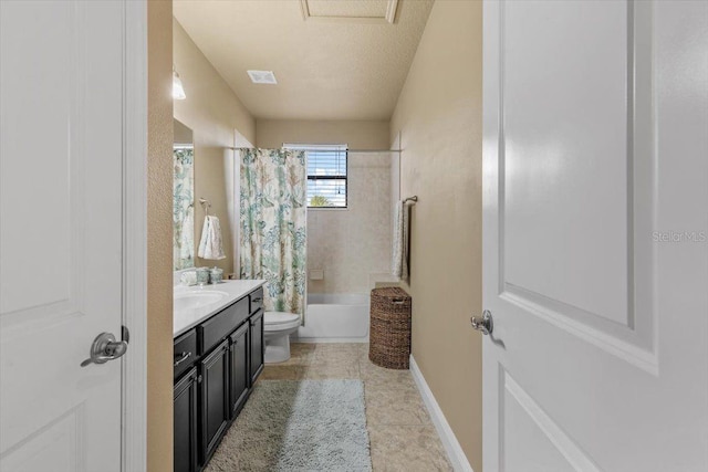 8358 Dunham Station Dr, Tampa, FL 33647 - full bathroom featuring vanity, shower / bathtub combination with curtain, and tile patterned floors