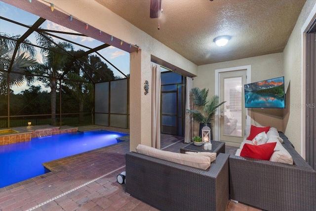 8358 Dunham Station Dr, Tampa, FL 33647 - outdoor pool featuring a patio and glass enclosure