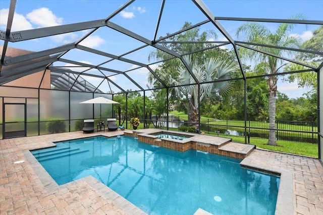 8358 Dunham Station Dr, Tampa, FL 33647 - view of pool featuring a lanai, a patio area, and a pool with connected hot tub