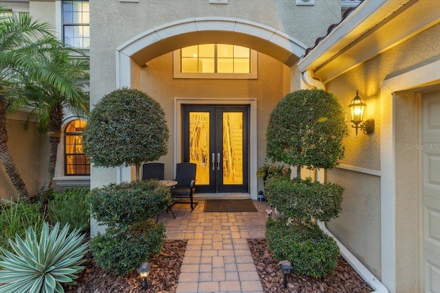 8358 Dunham Station Dr, Tampa, FL 33647 - property entrance with stucco siding and french doors