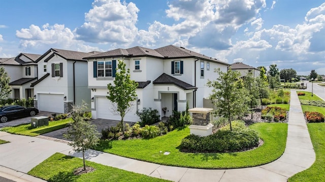 7517 Notched Pine Bnd, Wesley Chapel, FL 33545 - view of front of property featuring stucco siding, driveway, a garage, and a residential view