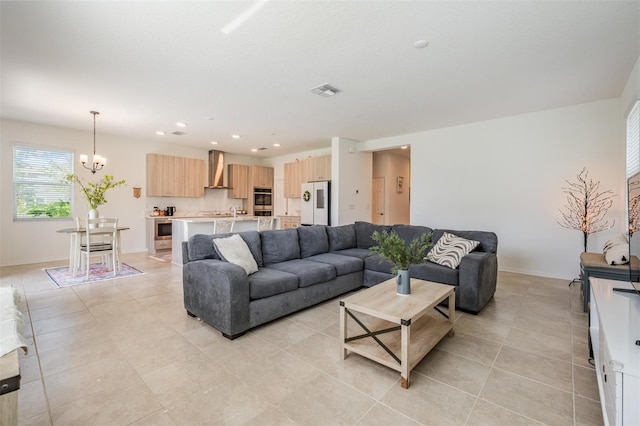 7517 Notched Pine Bnd, Wesley Chapel, FL 33545 - living area with a chandelier, light tile patterned floors, and recessed lighting