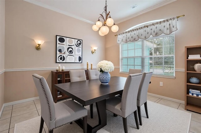 5283 Bevens Ave, Spring Hill, FL 34608 - dining area with light tile patterned floors, a chandelier, and ornamental molding