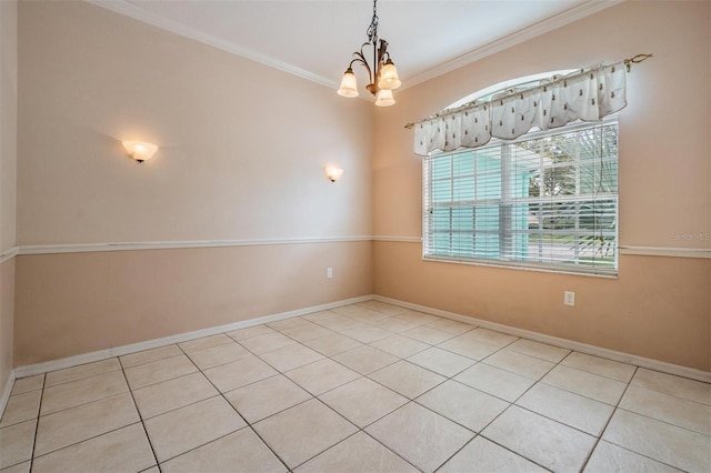 5283 Bevens Ave, Spring Hill, FL 34608 - spare room with a chandelier, ornamental molding, and light tile patterned flooring