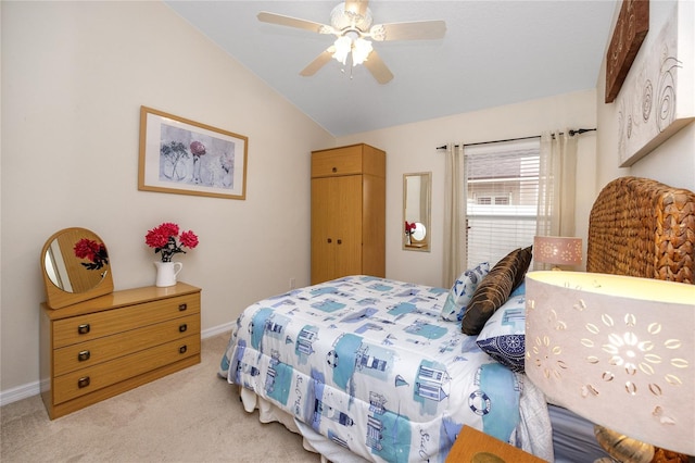 12337 Rose Haven Blvd, New Port Richey, FL 34654 - bedroom featuring light carpet, lofted ceiling, and ceiling fan
