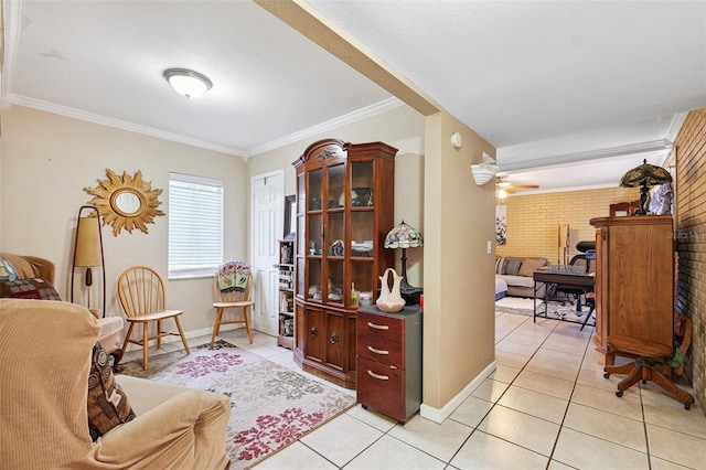 14803 Tulip Dr, Tampa, FL 33613 - sitting room with light tile patterned flooring, ornamental molding, and ceiling fan