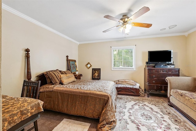 14803 Tulip Dr, Tampa, FL 33613 - carpeted bedroom with crown molding and a ceiling fan