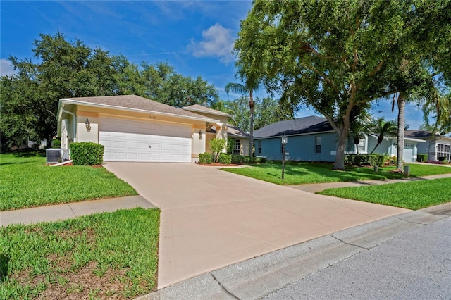 11412 Alden Ct, Hudson, FL 34667 - ranch-style house featuring an attached garage, a front yard, concrete driveway, and stucco siding