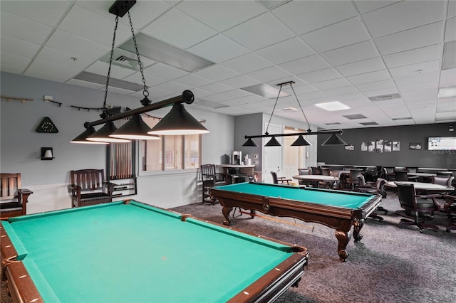 11412 Alden Ct, Hudson, FL 34667 - rec room with billiards table, carpet flooring, and a drop ceiling
