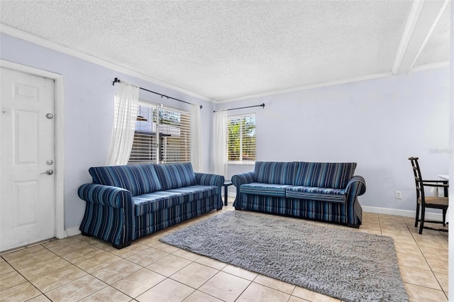 1813 Bough Ave Unit B, Clearwater, FL 33760 - living room with crown molding, light tile patterned floors, and a textured ceiling