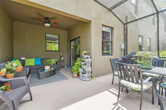 28568 Tranquil Lake Cir, Wesley Chapel, FL 33543 - view of patio / terrace featuring a ceiling fan, outdoor lounge area, and outdoor dining area