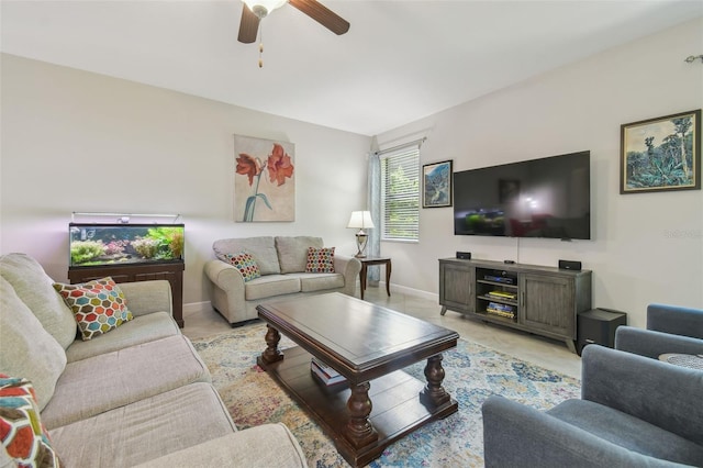28568 Tranquil Lake Cir, Wesley Chapel, FL 33543 - living area featuring ceiling fan and light tile patterned floors