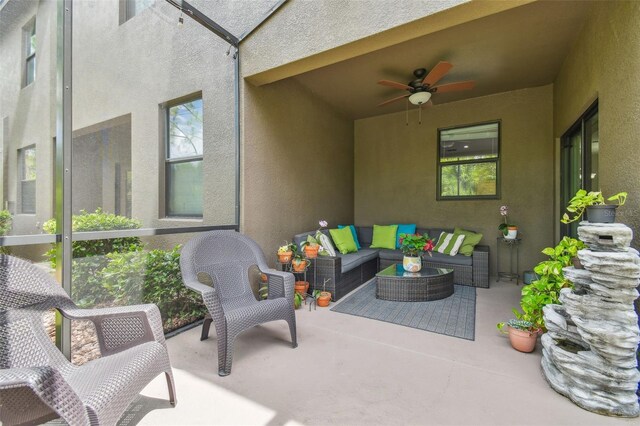28568 Tranquil Lake Cir, Wesley Chapel, FL 33543 - view of patio featuring ceiling fan and outdoor lounge area