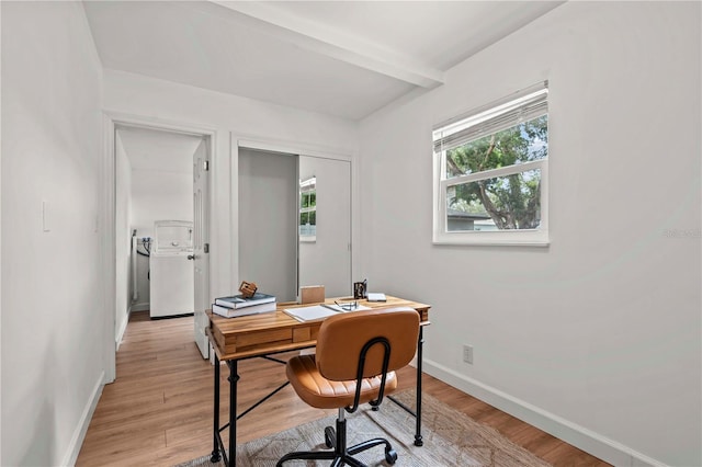 1743 Fulton Ave, Clearwater, FL 33755 - office area featuring light wood-type flooring and beamed ceiling