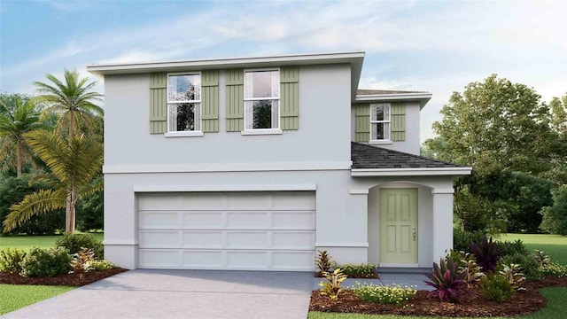 2645 Birney Run, Zephyrhills, FL 33541 - view of front of home featuring an attached garage, driveway, stucco siding, and a shingled roof