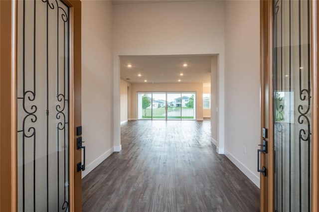 8749 Drummer Plank Dr, Wesley Chapel, FL 33545 - foyer with dark wood-style flooring and recessed lighting