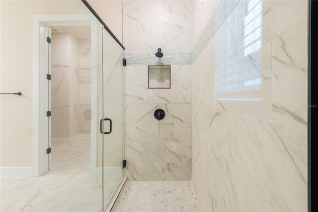 8749 Drummer Plank Dr, Wesley Chapel, FL 33545 - full bathroom with a marble finish shower, a spacious closet, and marble finish floors
