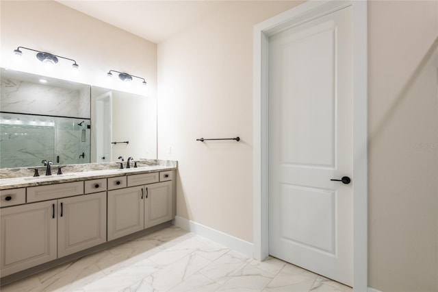 8749 Drummer Plank Dr, Wesley Chapel, FL 33545 - bathroom featuring marble finish floors, a marble finish shower, and double vanity