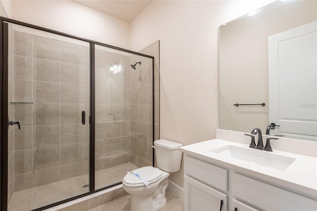 8749 Drummer Plank Dr, Wesley Chapel, FL 33545 - bathroom featuring vanity, a stall shower, and tile patterned floors